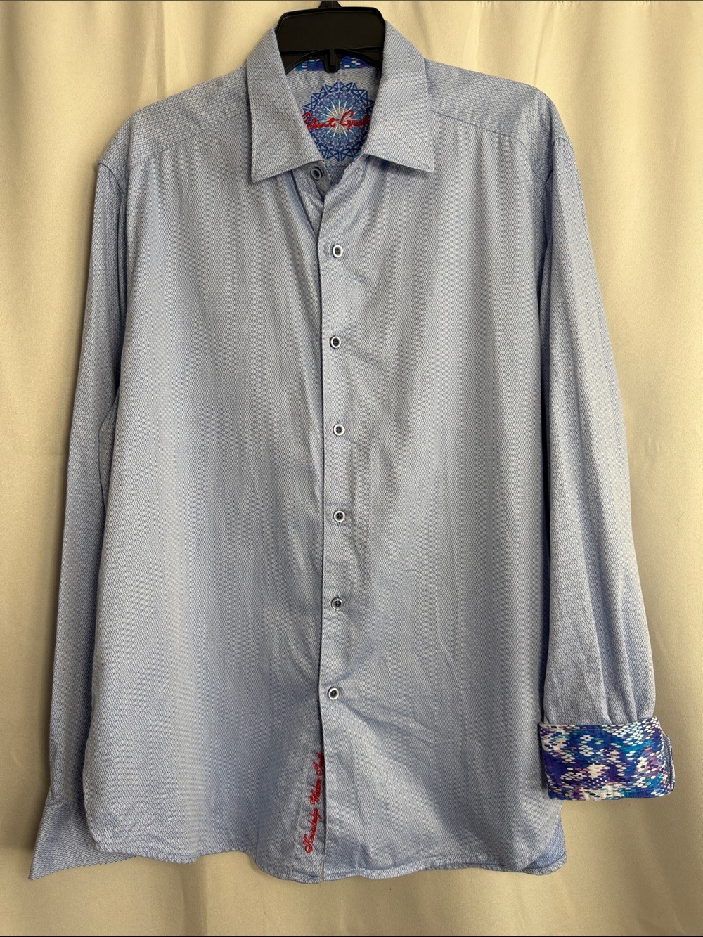 Robert Graham Blue Diamond Zigzag Pattern Long Sleeve Button Down XL Classic Fit